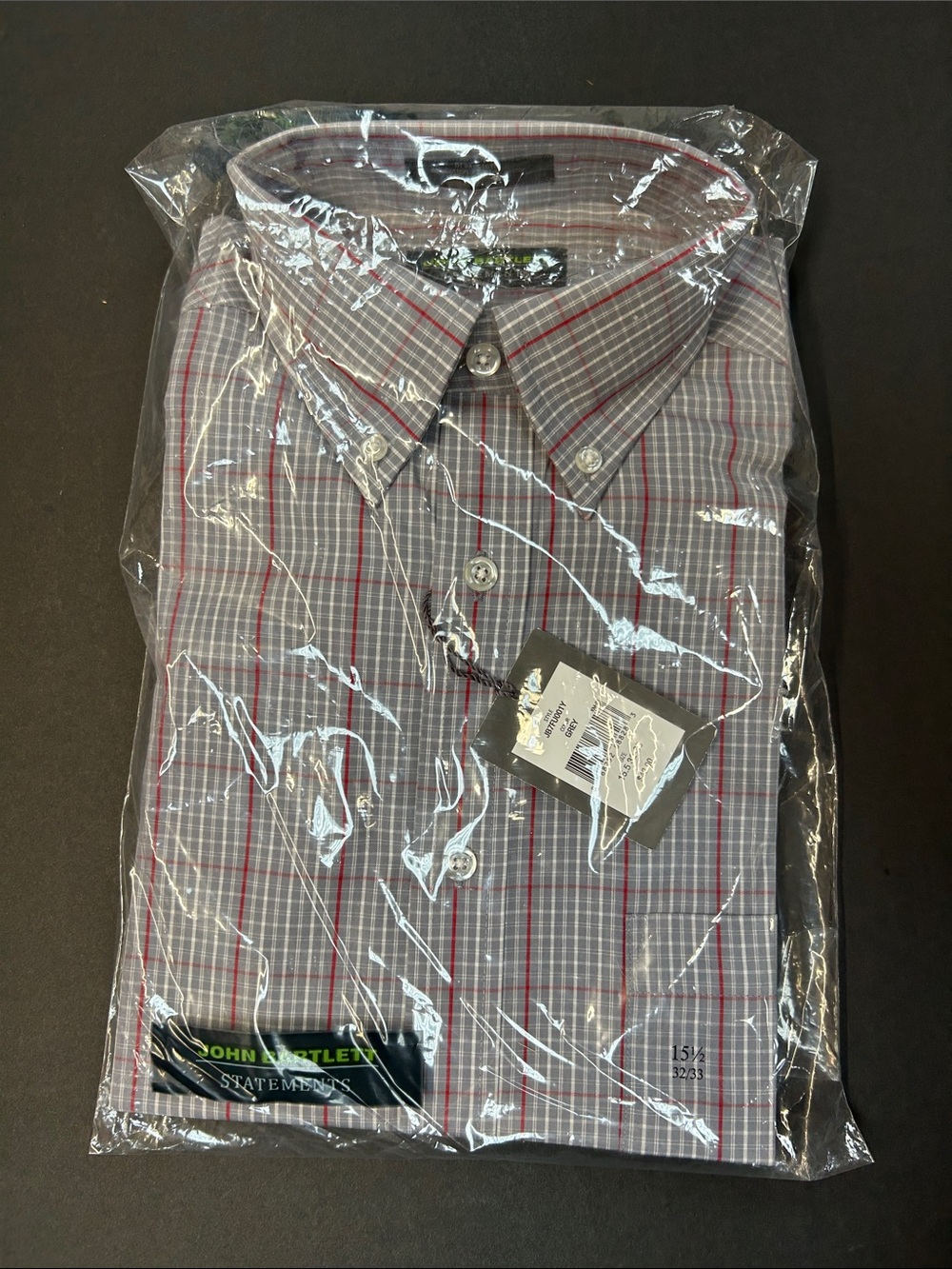 NWT Men’s John Bartlett Statements Gray Plaid Dress Shirt Wrinkle Res. Reg Fit